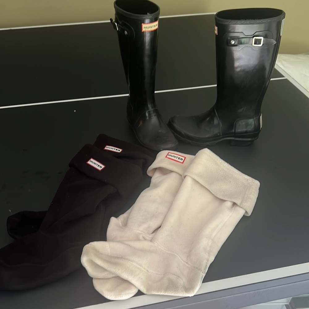 Tall Hunter Rain Boots with fleece inserts